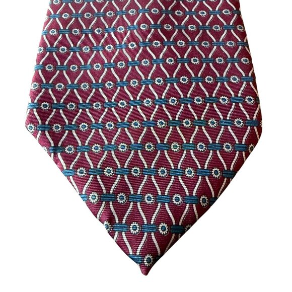 Vintage Regent Bert Pulitzer Burgundy Teal Geometric Silk Tie Mens Necktie USA - Picture 3 of 11